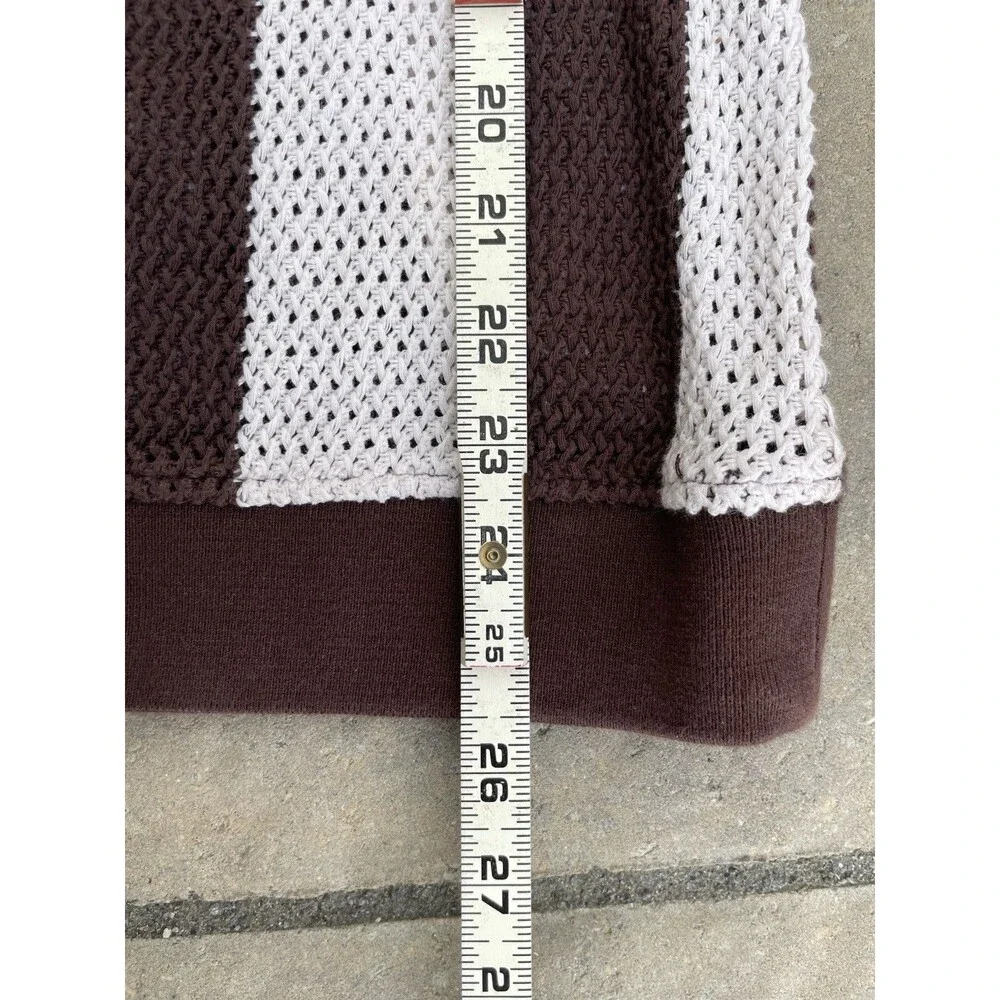 Zara Men’s Polo Shirt Sweater Knitted Brown/Creme Striped Size Large